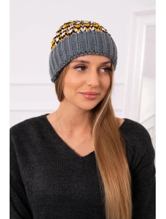 Dámská čepice Iris K348 tmavě šedá+žlutá