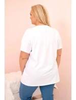 Dámská bavlněná halenka Plus Size s barevným potiskem bílá + růžová