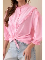 Dámská bavlněná košile s krajkou a vázáním světle růžová Dámská bavlněná košile s krajkou a vázáním světle růžová