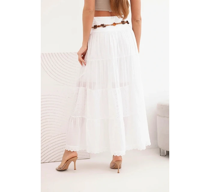 Dámská maxi bavlněná sukně s model 22048763 výšivkou a elastickým pasem bílá - K-Fashion Dámská maxi bavlněná sukně s model 22048763 výšivkou a elastickým pasem bílá - K-Fashion