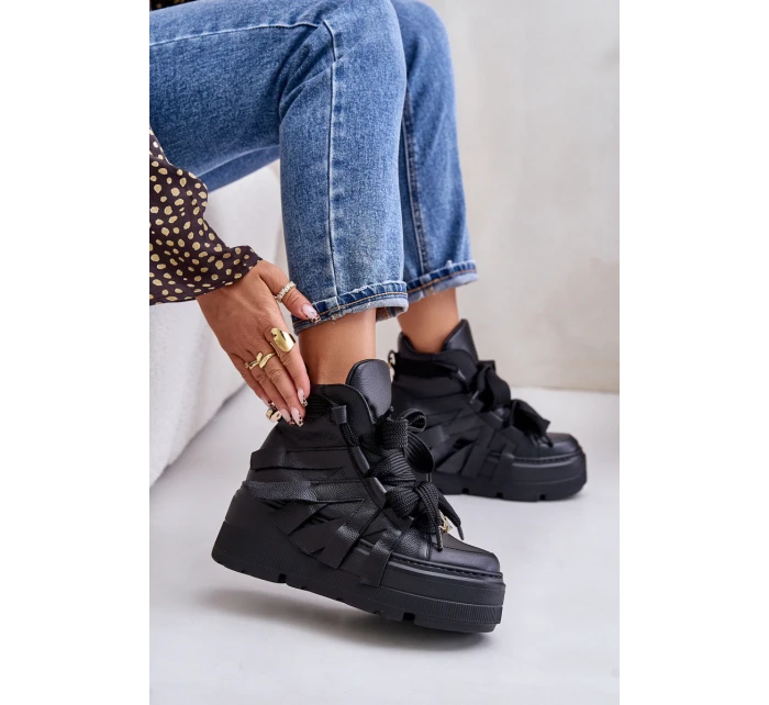 Kožené Dámské Sneakersy Na Masivní Platformě model 21673898 Černé - CheBello