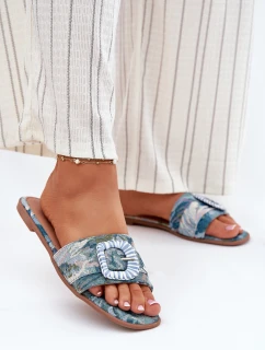 Ploché Dámské Pantofle S Ozdobnou Sponou Modré Clariola