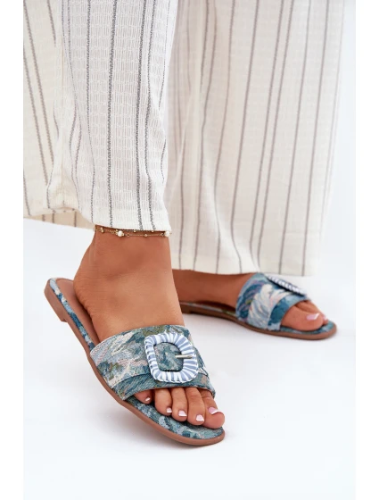 Ploché Dámské Pantofle S Ozdobnou Sponou Modré Clariola Ploché Dámské Pantofle S Ozdobnou Sponou Modré Clariola