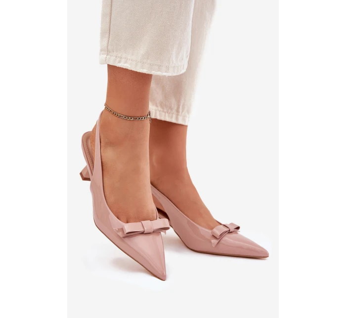 Lakované Sandály Na Jehlovém Podpatku S Mašlí Nude Naylna Lakované Sandály Na Jehlovém Podpatku S Mašlí Nude Naylna