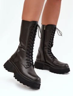 Kožené zimní kozačky s  Černé model 21712089 - Artiker