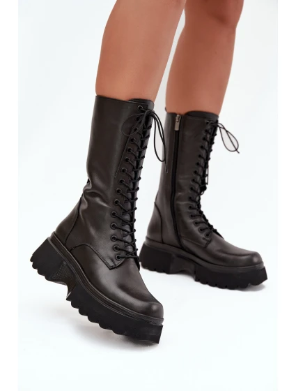 Kožené zimní kozačky s Černé model 21712089 - Artiker Kožené zimní kozačky s Černé model 21712089 - Artiker