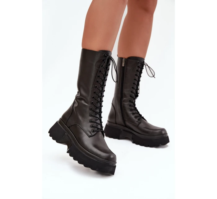 Kožené zimní kozačky s Černé model 21712089 - Artiker Kožené zimní kozačky s Černé model 21712089 - Artiker