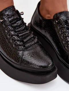 Dámské kožené lakované polobotky na platformě Artiker – černé