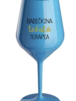 BABIČKINA TEKUTÁ TERAPIA - modrý nerozbitný pohár na víno 470 ml