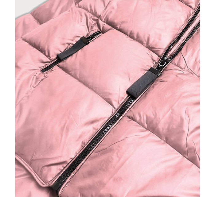 Asymetrická růžová dámská zimní bunda (8953-R)
