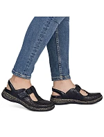 Dámské kožené ažurové sandály pohodlné široké černé Rieker 46397-00 Dámské kožené ažurové sandály pohodlné široké černé Rieker 46397-00