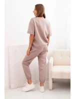 Dámský viskózový komplet s krátkým rukávem a nohavicemi béžový melír Dámský viskózový komplet s krátkým rukávem a nohavicemi béžový melír