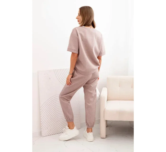 Dámský viskózový komplet s krátkým rukávem a nohavicemi béžový melír Dámský viskózový komplet s krátkým rukávem a nohavicemi béžový melír