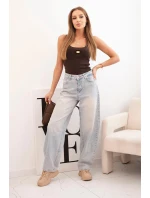 Dámská pruhovaná top na ramínkách s ozdobnou nášivkou hnědá