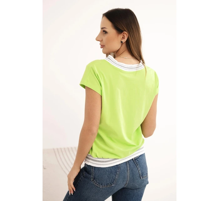 Dámská bavlněná blůza s výstřihem do V a potiskem NEW YORK zelená