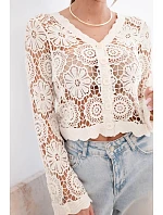 Dámský letní krajkový svetr s knoflíky a dlouhým rukávem černý