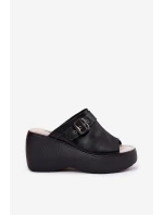 Kožené Dámské Sandály Na Platformě A Klínu S Přezkou Černé model 21695817 - S.Barski