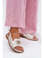 Elegantní Dámské Sandály Na Plochém Podpatku S Dekorací S.Barski KV51-082 Stříbrné Elegantní Dámské Sandály Na Plochém Podpatku S Dekorací S.Barski KV51-082 Stříbrné