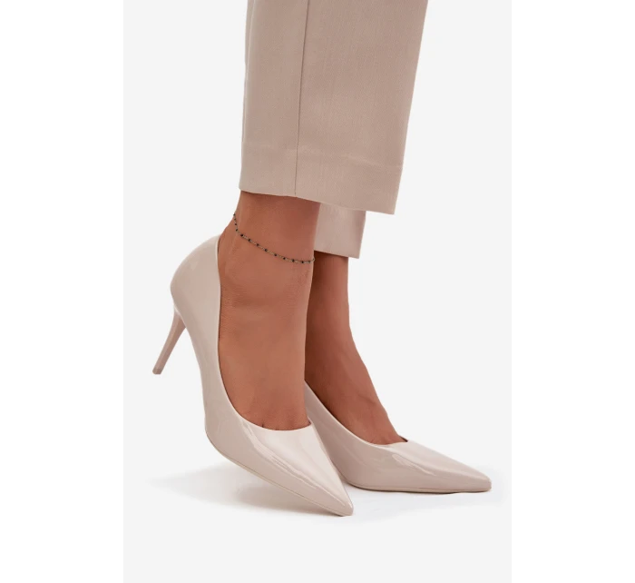 Lakované Eko Kožené Dámské Lodičky Se  Světle Béžové model 21711371 - Boto