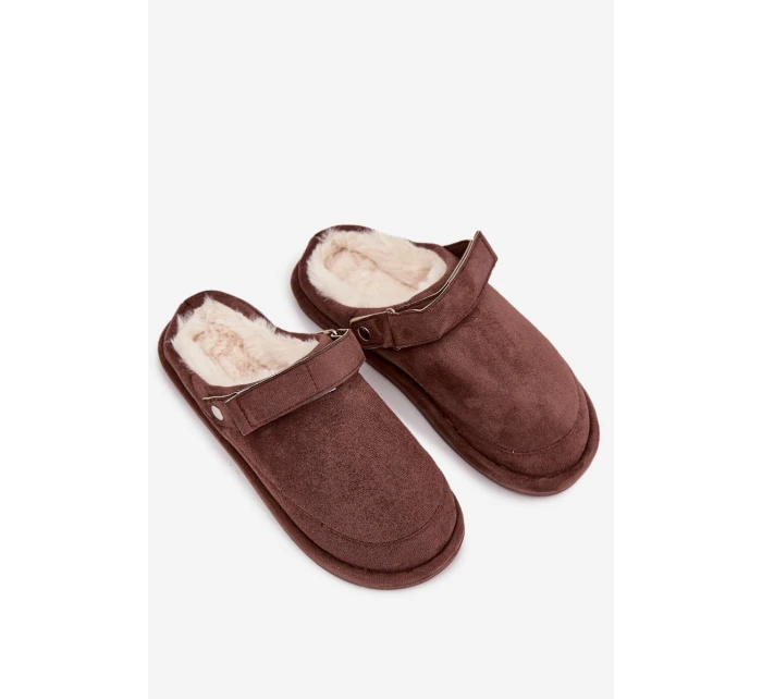 Dámské pantofle s páskem Vyhřívané s kožešinkou Čokoládové Rilena