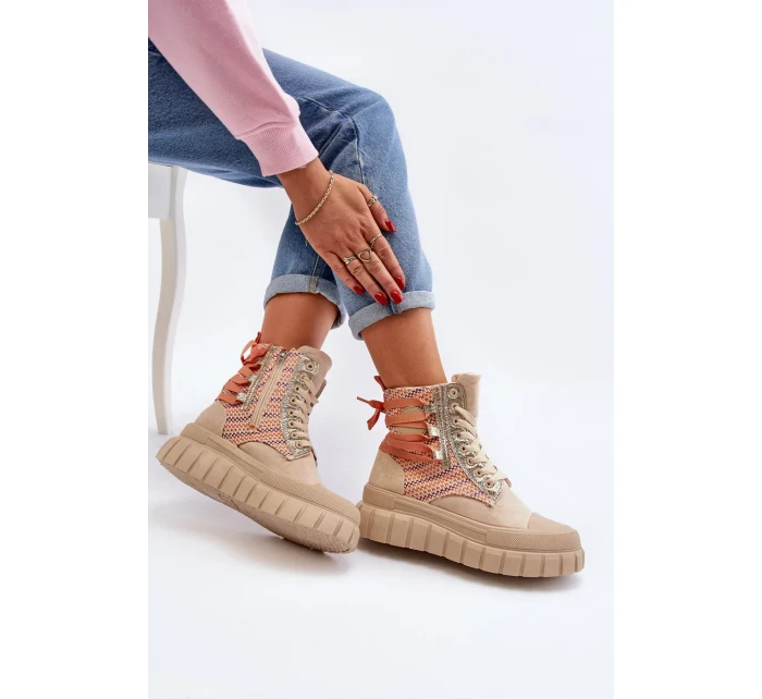 Béžové dámské vysoké tenisky na masivní platformě Kernia Béžové dámské vysoké tenisky na masivní platformě Kernia