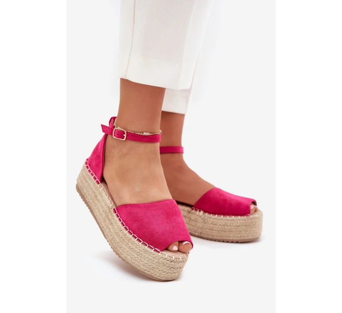 Dámské sandály espadrilky na platformě s pleteným detailem – fuchsiové