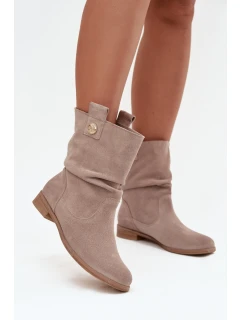 Zateplené dámské kotníkové boty z přírodní semišové kůže Zazoo – béžové