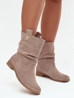 Zateplené dámské kotníkové boty z přírodní semišové kůže Zazoo – béžové