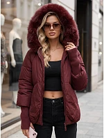 Dámská zimní prošívaná bunda s kožešinovým lemem, vínová, FashionStreet TY5992 Dámská zimní prošívaná bunda s kožešinovým lemem, vínová, FashionStreet TY5992