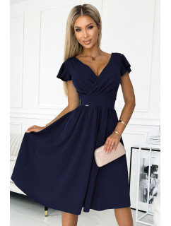 MATILDE - Tmavě modré dámské šaty s výstřihem a krátkými rukávy 425-3