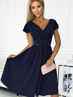 MATILDE - Tmavě modré dámské šaty s výstřihem a krátkými rukávy 425-3