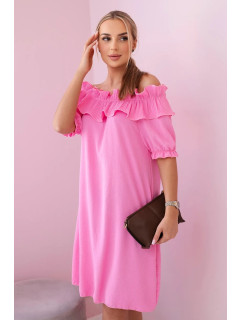 Španělské šaty s ozdobným volánem světle růžová