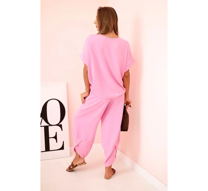 Komplet z viskózy halenka + kalhoty světle růžová