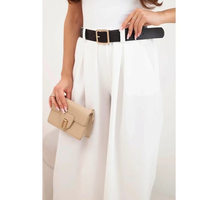 Dámské kalhoty s širokými nohavicemi a ecru páskem ecru Dámské kalhoty s širokými nohavicemi a ecru páskem ecru