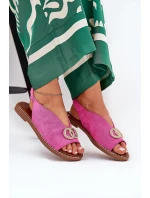 Dámské Sandály S Dekorací Na Plochém Podpatku Eko Sametové Růžové model 21685735 - Boto