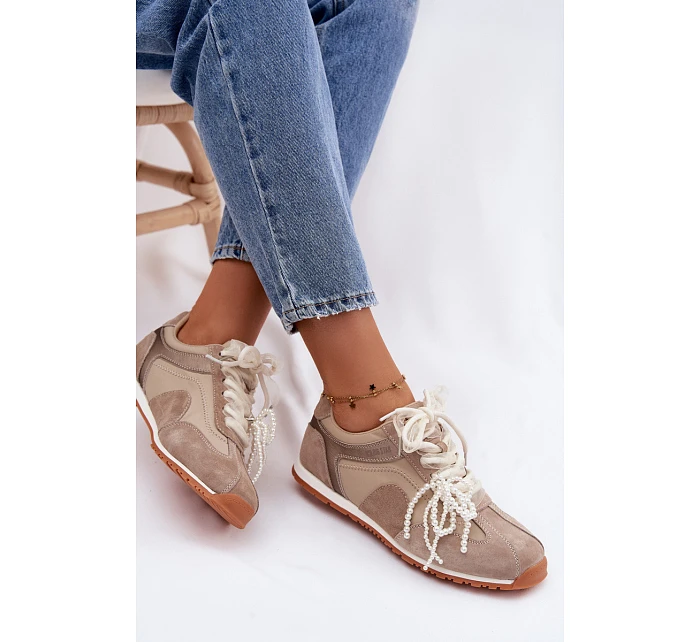 Kožené semišové dámské tenisky Big Star TT274677 béžové