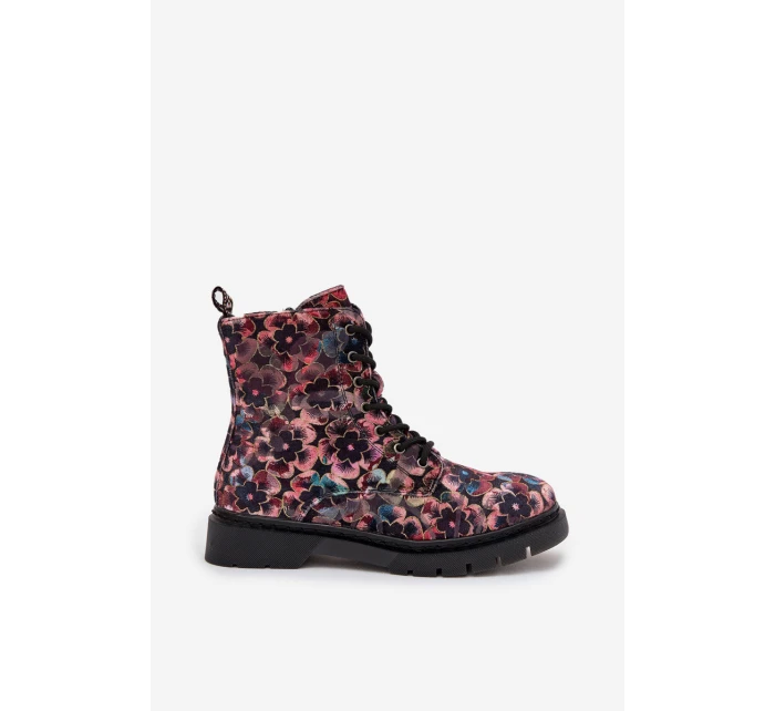 Dámské botky Artiker – růžové, s květinovým vzorem, zateplené