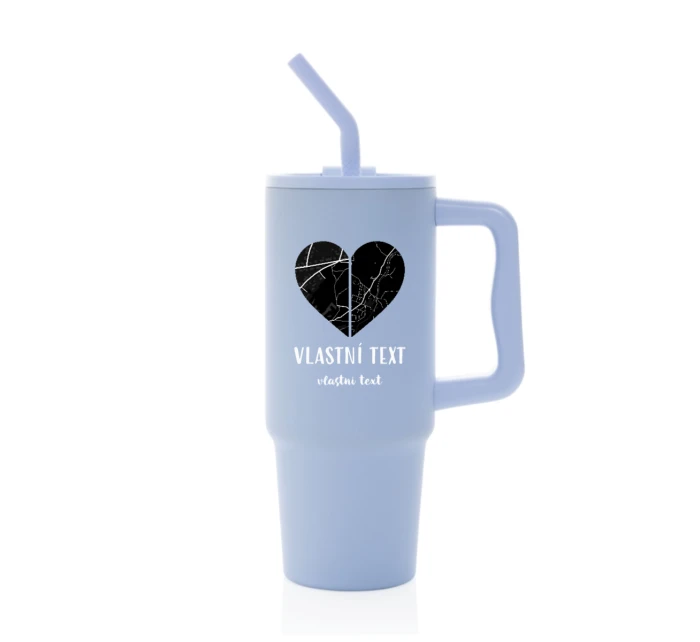 Personalizovaná termoska s barevným víčkem - dvě mapy jako srdce