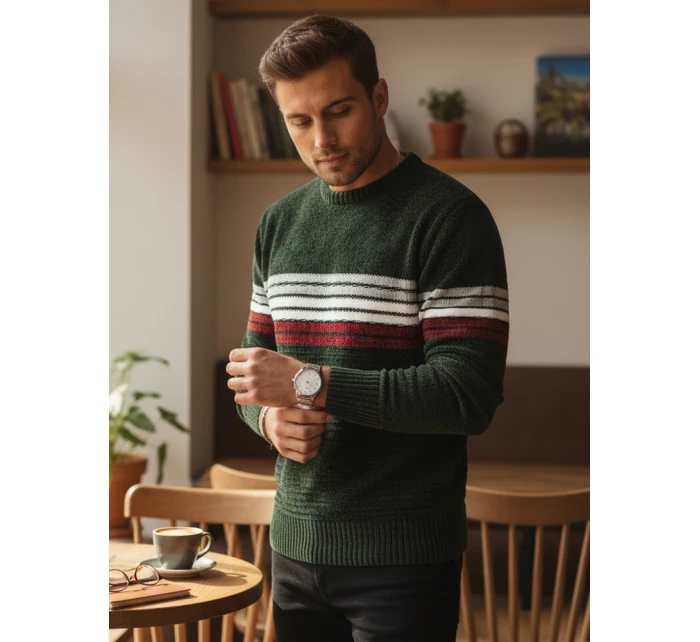 Pánský pruhovaný zelený svetr Dstreet model 21982545 - FashionStreet