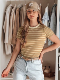 LINESS dámské pruhované basic tričko camellia Dstreet RY2819