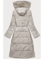 Péřový kabát z eko kůže v barvě ecru s kožešinou Ann Gissy (AG9-9003)