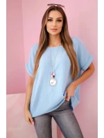 Mušelínová halenka s náhrdelníkem modrý