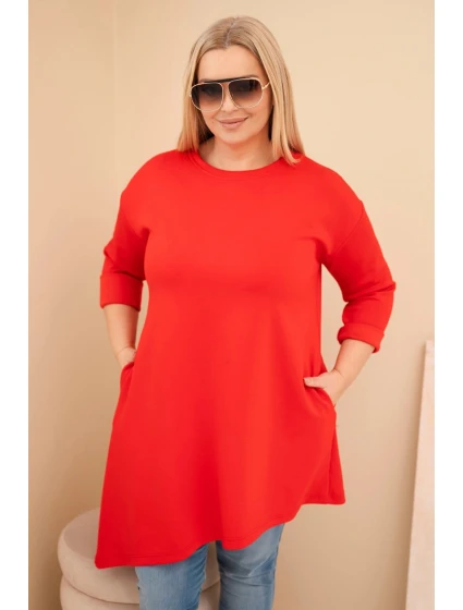 Dámská sukýnka Plus Size z viskózy s volným střihem a dlouhým rukávem červená