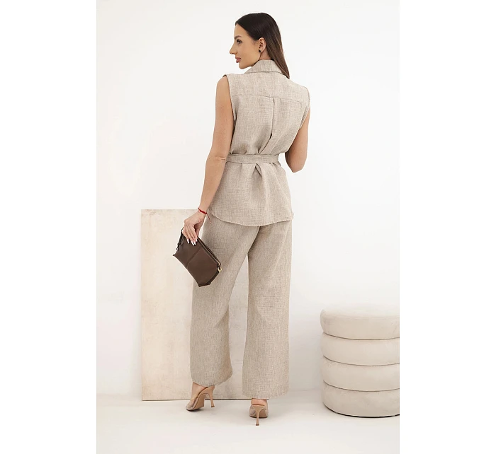 Dámský komplet s vázanou halenkou a širokými kalhotami fango