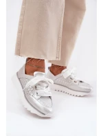 Dámské Kožené Tenisky Na Platformě D&A model 21695796 Stříbrné - S.Barski Dámské Kožené Tenisky Na Platformě D&A model 21695796 Stříbrné - S.Barski