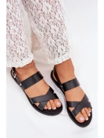 Ploché Dámské Sandály Z Eko Kůže Černé Kalira Ploché Dámské Sandály Z Eko Kůže Černé Kalira