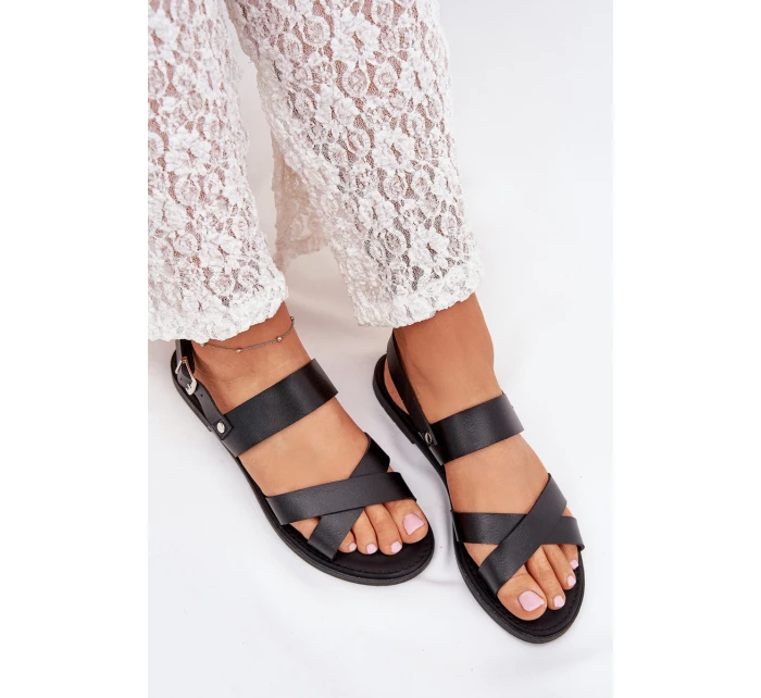 Ploché Dámské Sandály Z Eko Kůže Černé Kalira Ploché Dámské Sandály Z Eko Kůže Černé Kalira