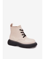 Zateplené dámské kotníkové boty na platformě na šněrování světlé béžové model 21710996 - Boto