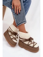 Dámské sněhule s podšívkou na zavazování tmavě béžové model 21757747 - Boto