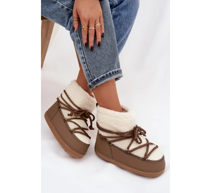 Dámské sněhule s podšívkou na zavazování tmavě béžové model 21757747 - Boto